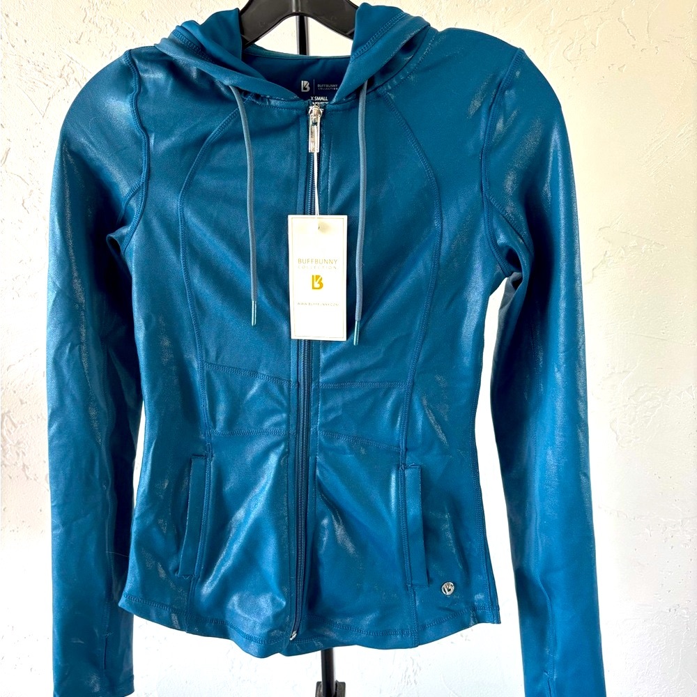 BuffBunny Blue Faux Leather Jacket with Tailored Fit